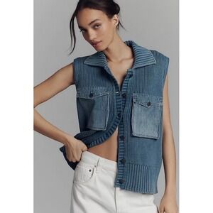 Pilcro Reworked Denim Collared Sweater Vest - Size Large